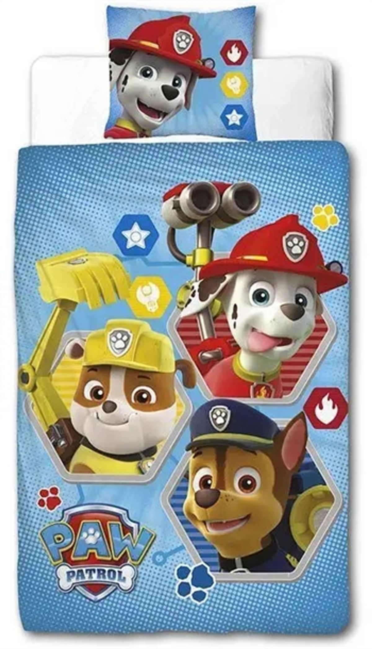 Paw Patrol sengetøj - 140x200 cm - Marshall, Rubble og Chase - Sengesæt med 2 i 1 design - 100% bomuld