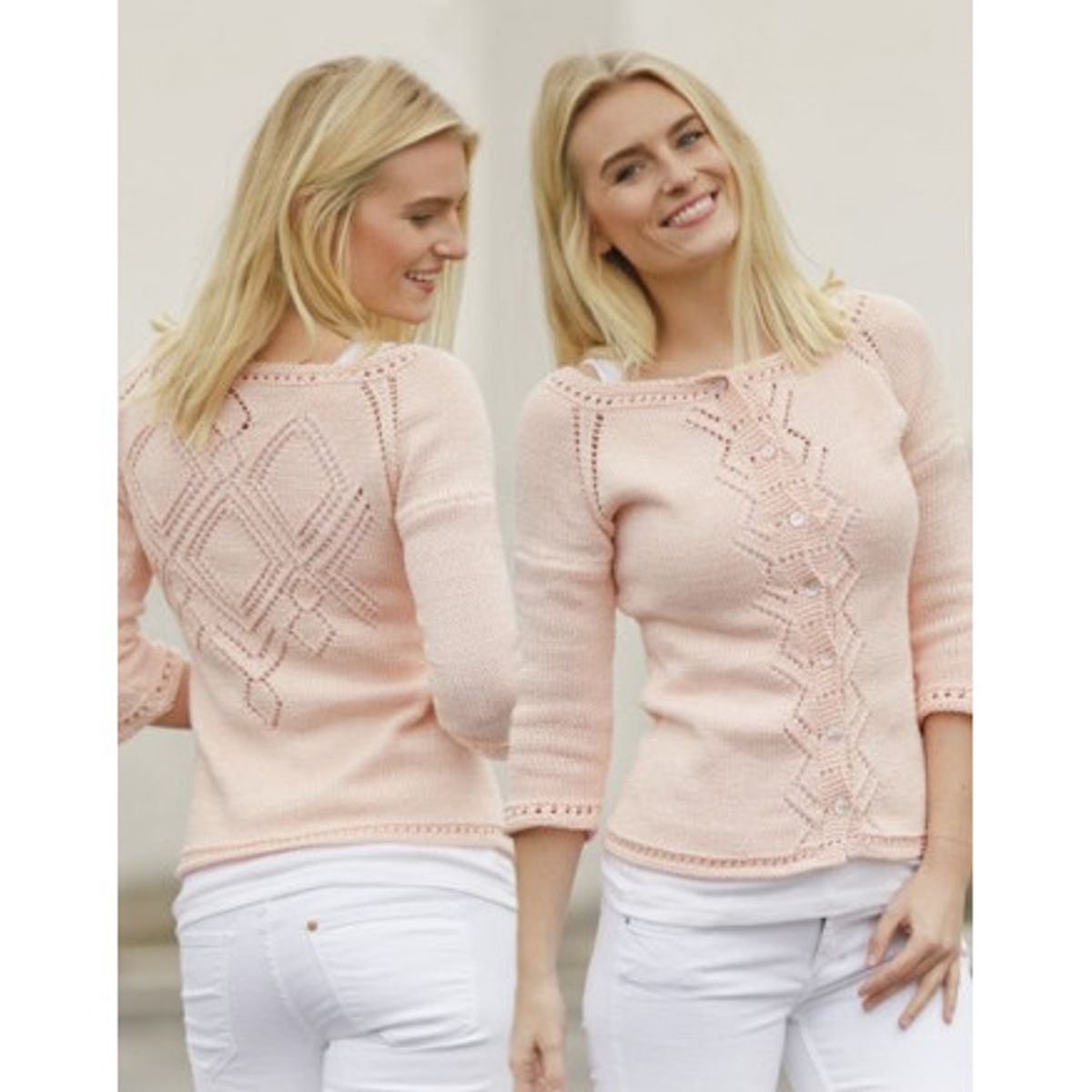 Peach Macaroon by DROPS Design - Jakke Strikkeopskrift str. S - XXXL - XXX-Large