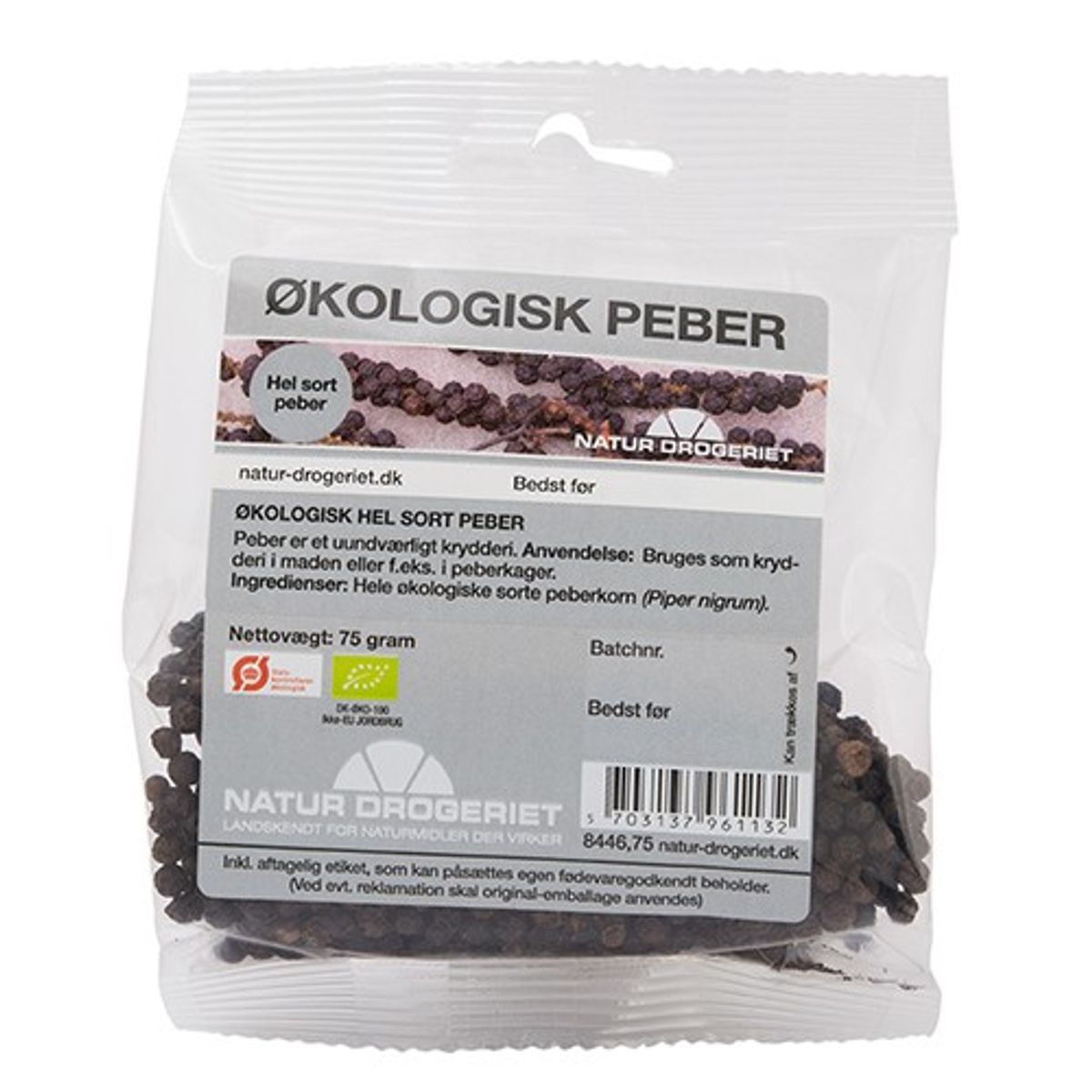 Peber sort hel Økologisk - 75 gram - Natur Drogeriet