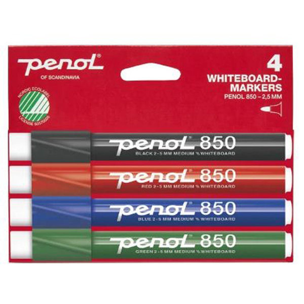 Penol whiteboard markers 850 2.5mm assorteret farver 4 stk.