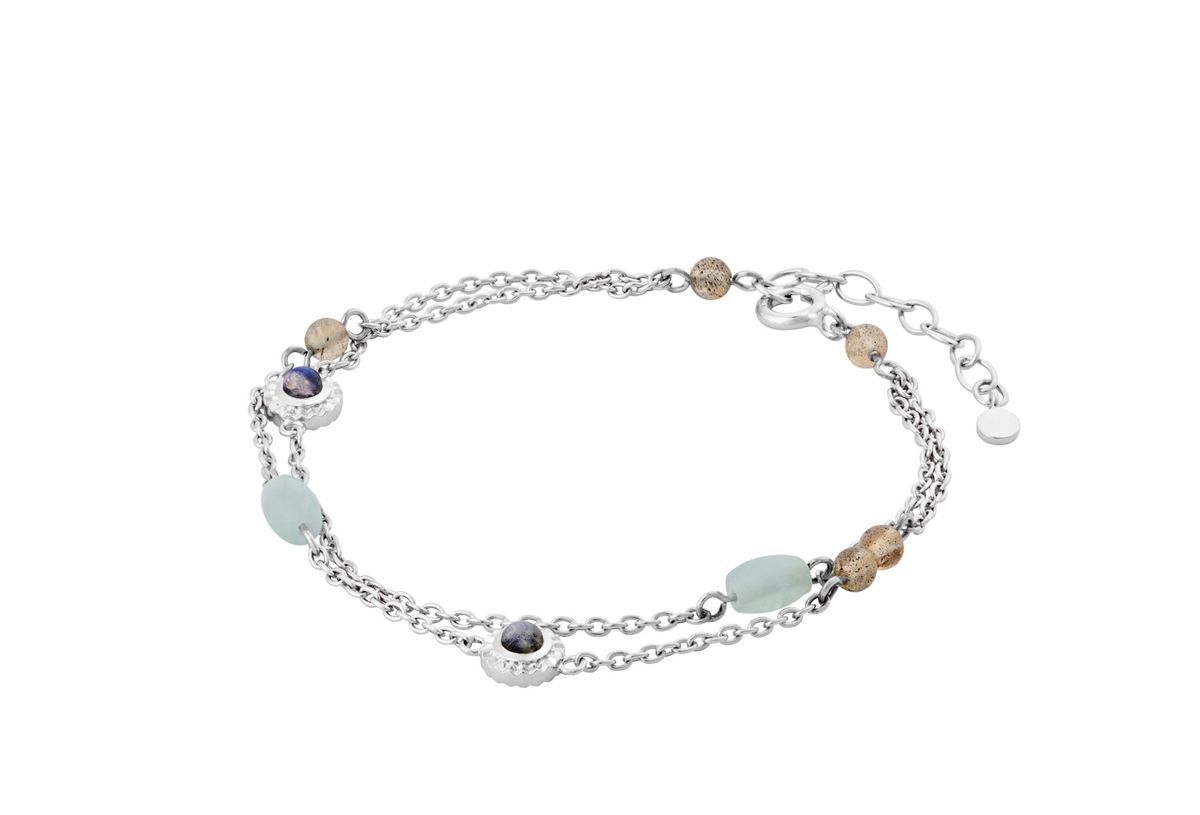 Pernille Corydon Autumn Sky Sterling Sølv Armbånd med Rainbow Månesten, Labradorit Og Akvamarin