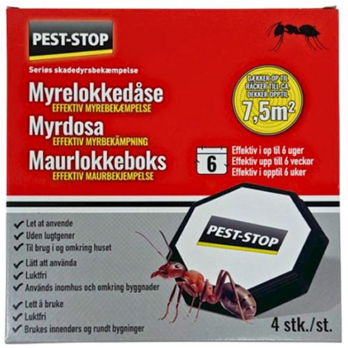 Pest-stop seriøs skadedyrsbekæmpelse myrelokkedåse dækker op til 7,5 kvadratmeter effektiv 6 uger 4 stk.