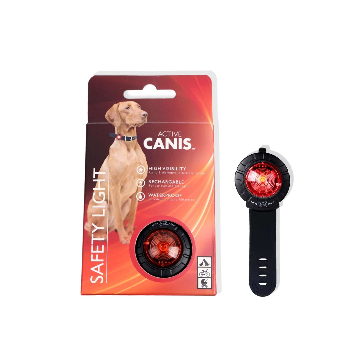 Petcare - Active Canis Rød Safety Light, Vandtæt Hundelygte - Dog Supplies