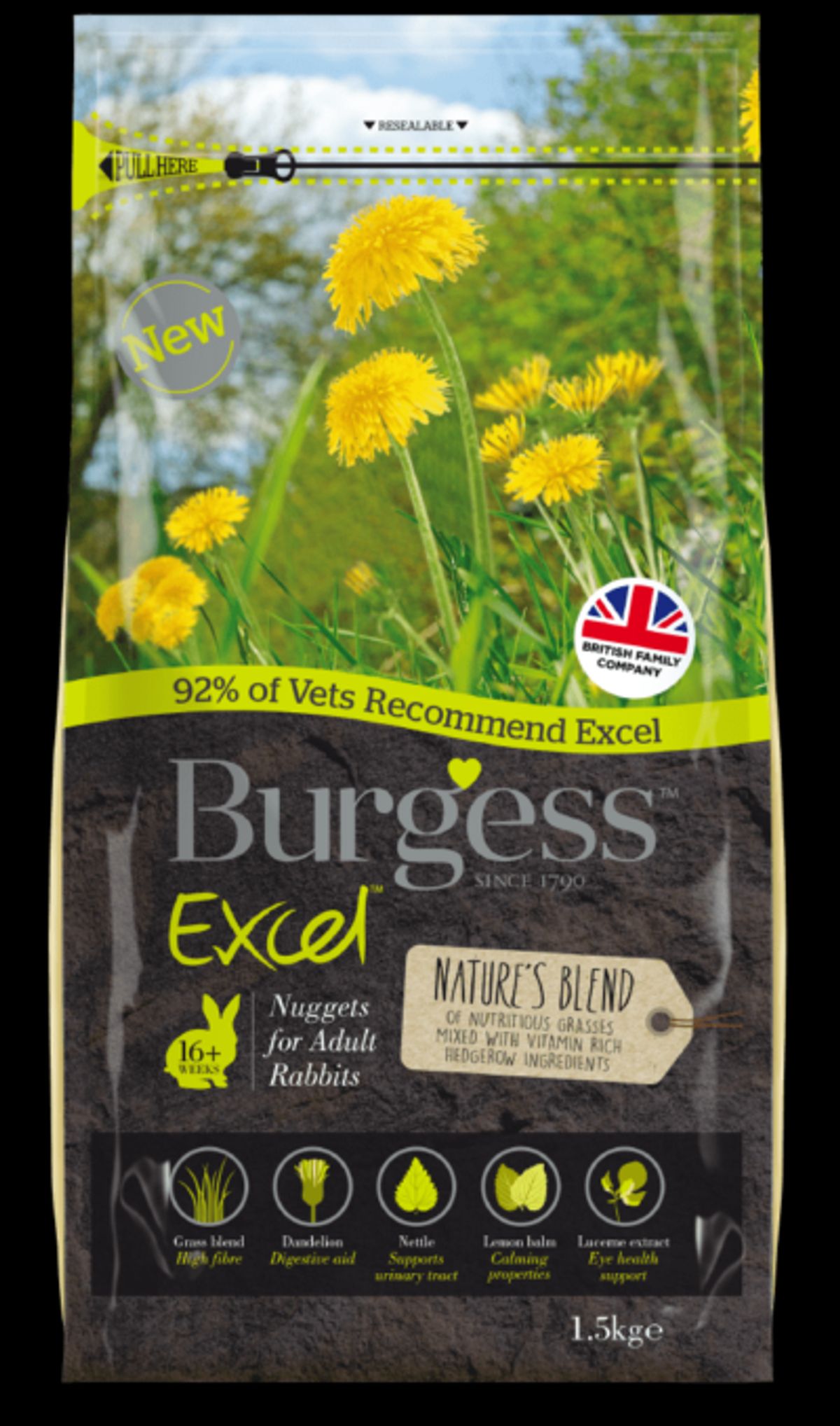 Petcare - Burgess Excel Kaninfoder Nuggets - Naturlig blanding - 1,5kg - Small Animal Food