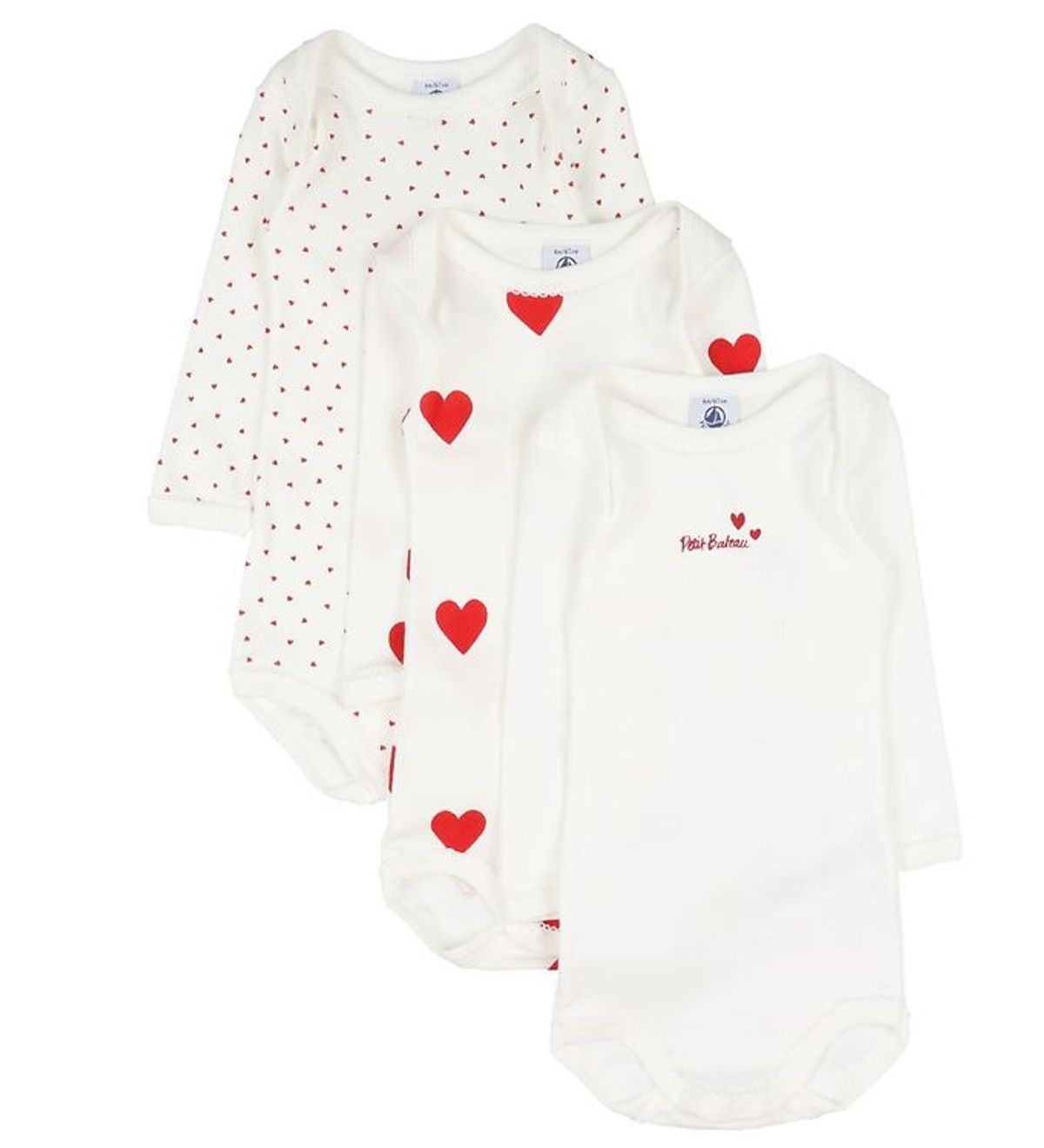 Petit Bateau Body l/æ - 3-pak - Hvid m. Hjerter