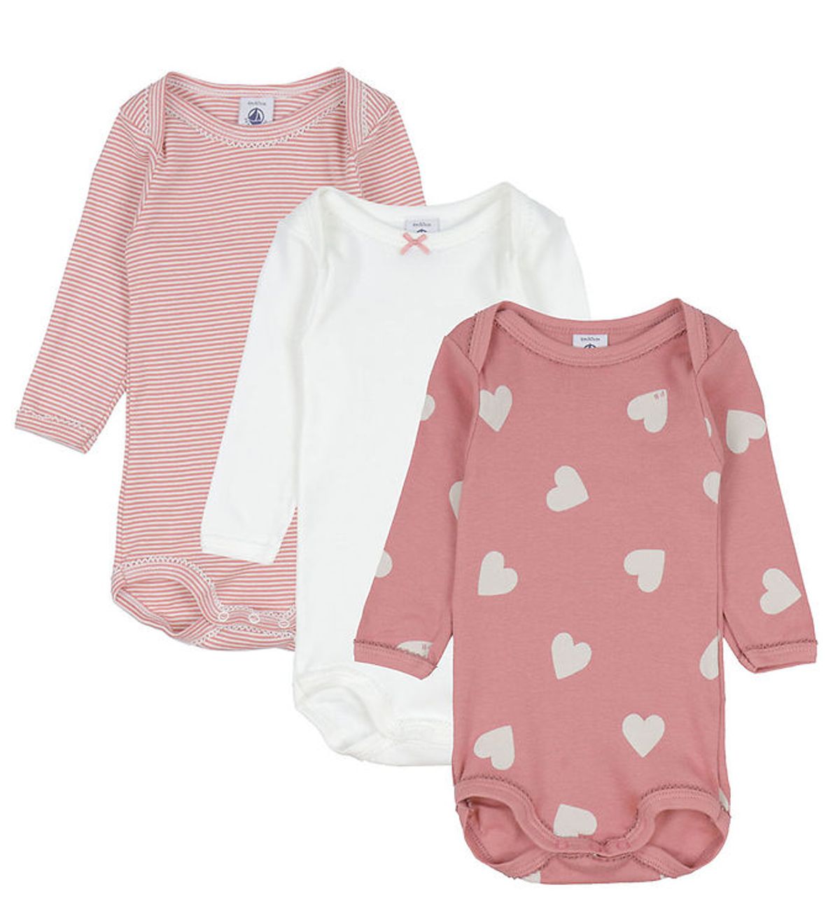 Petit Bateau Body l/æ - 3-pak - Hvid/Rosa