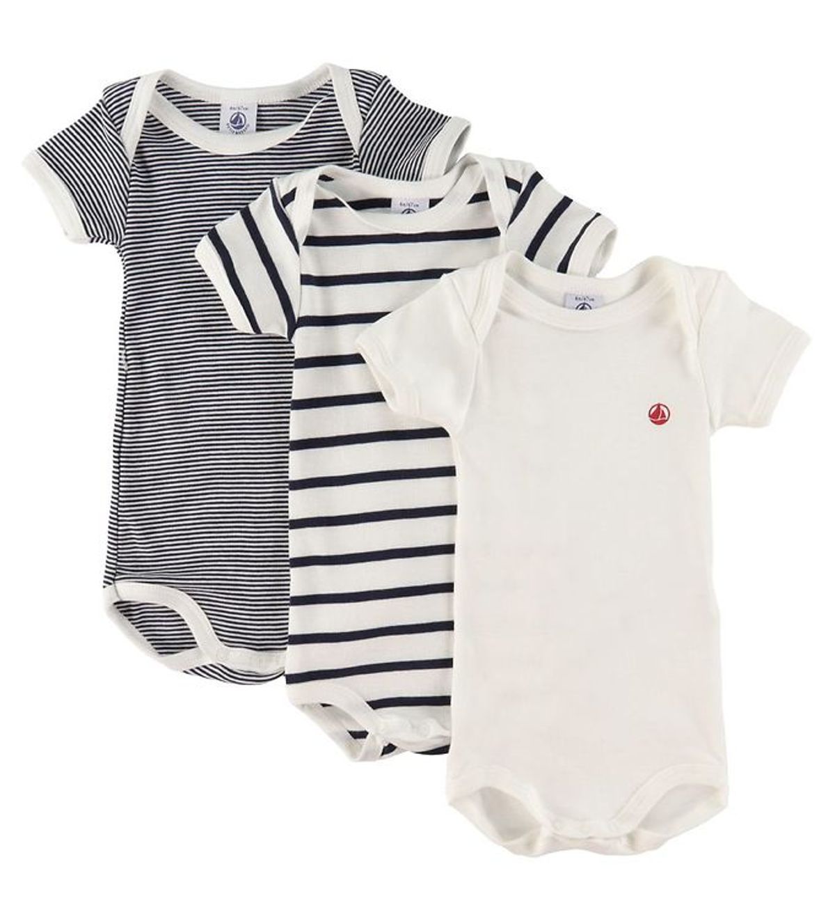 Petit Bateau Bodyer k/æ - 3-pak - Hvid/Navystribet