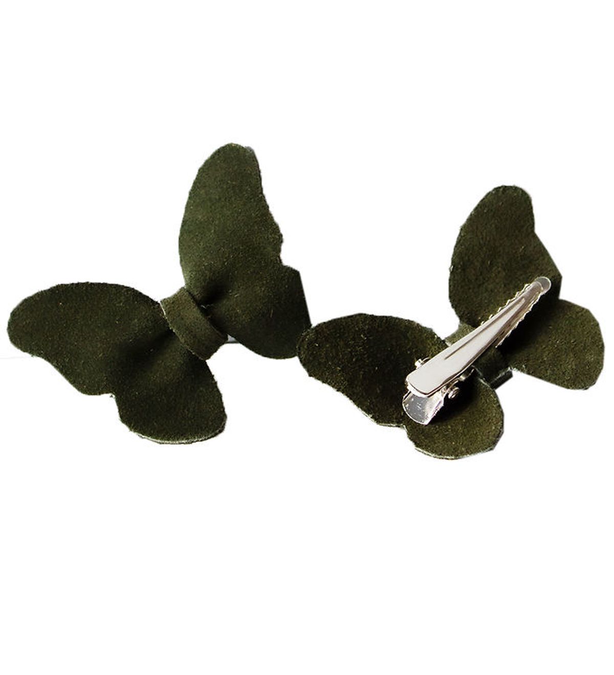 Petit La Busch Hårsløjfer - Butterfly - 2-pak - 6x4 cm - Olive