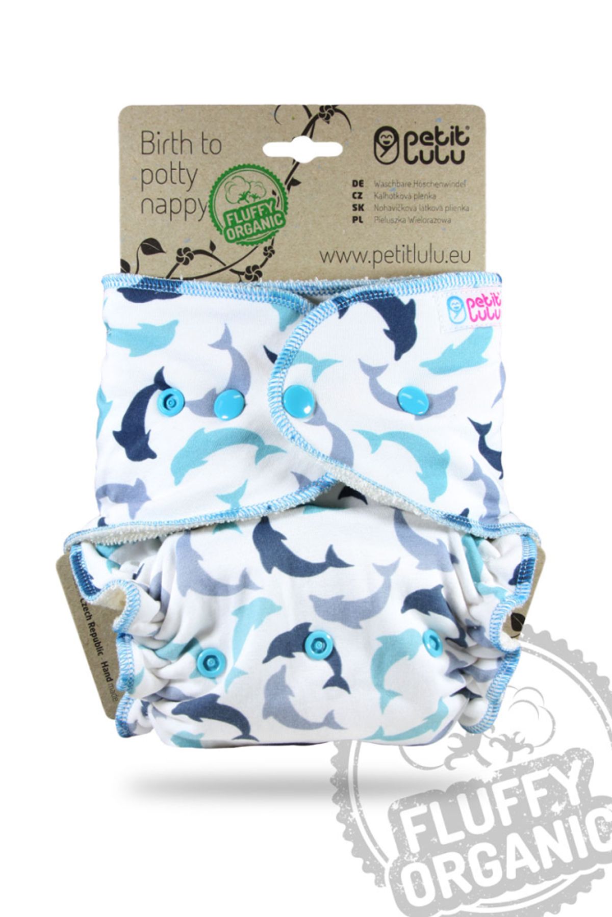 Petit Lulu formsyet onesize fluffy - trykknapper - little dolphins