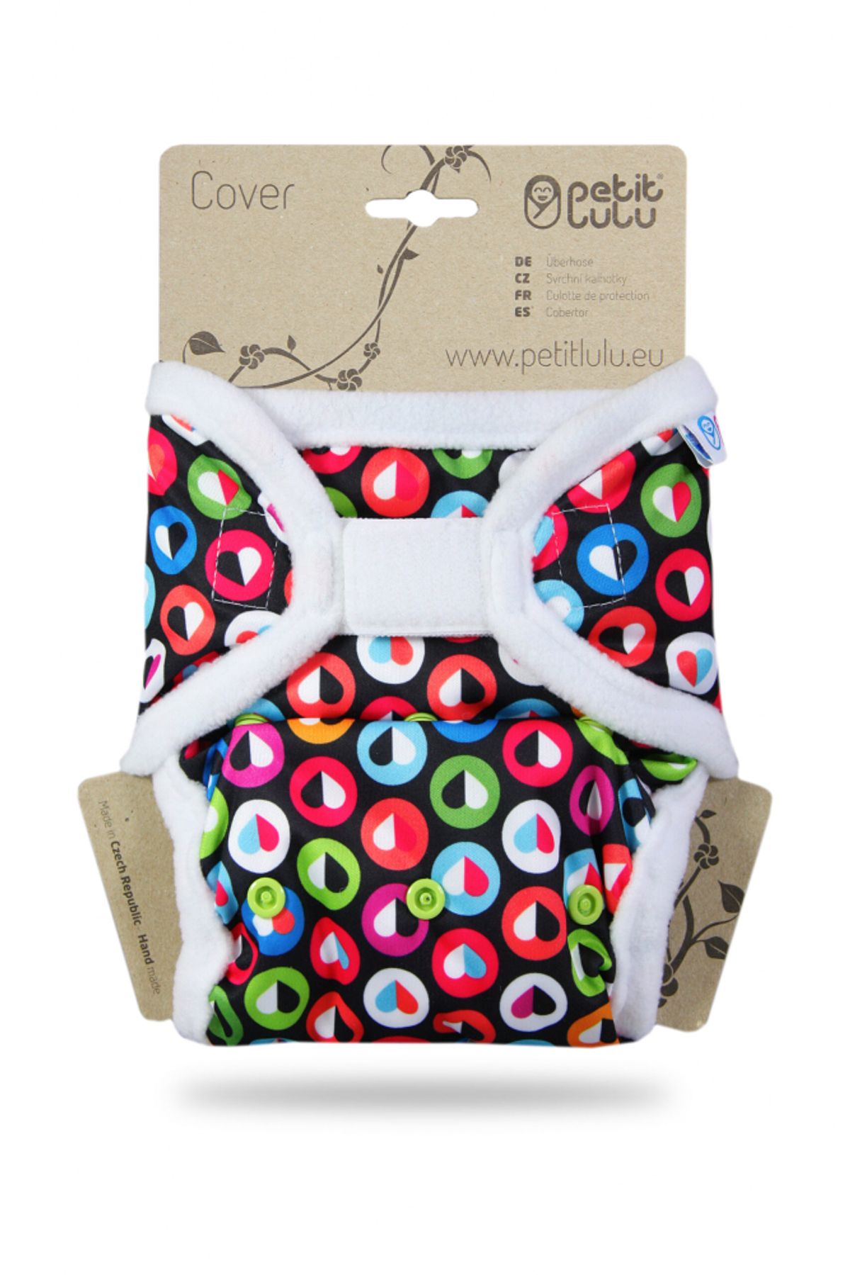 Petit Lulu onesize prefold cover - velcro - colorful hearts