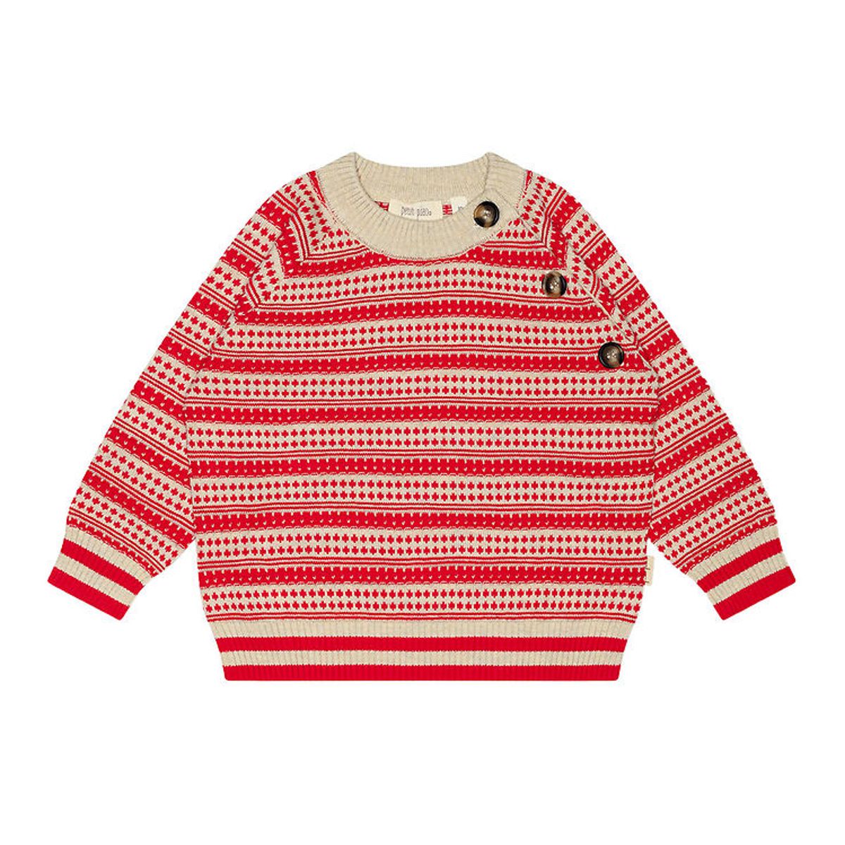 Petit Piao Bluse - Strik - Light Nordic - Off White/Bright Red