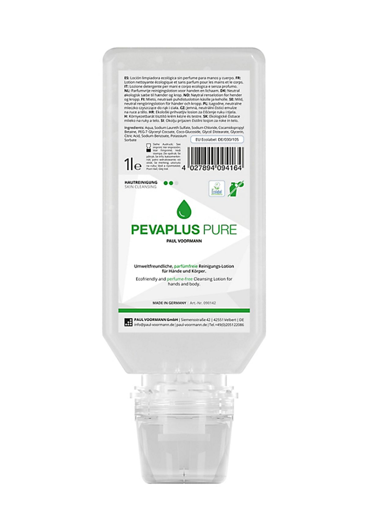 Peva Plus Pure ECO sæbe 1L Softflaske cremesæbe uden parfume til alm. let snavs