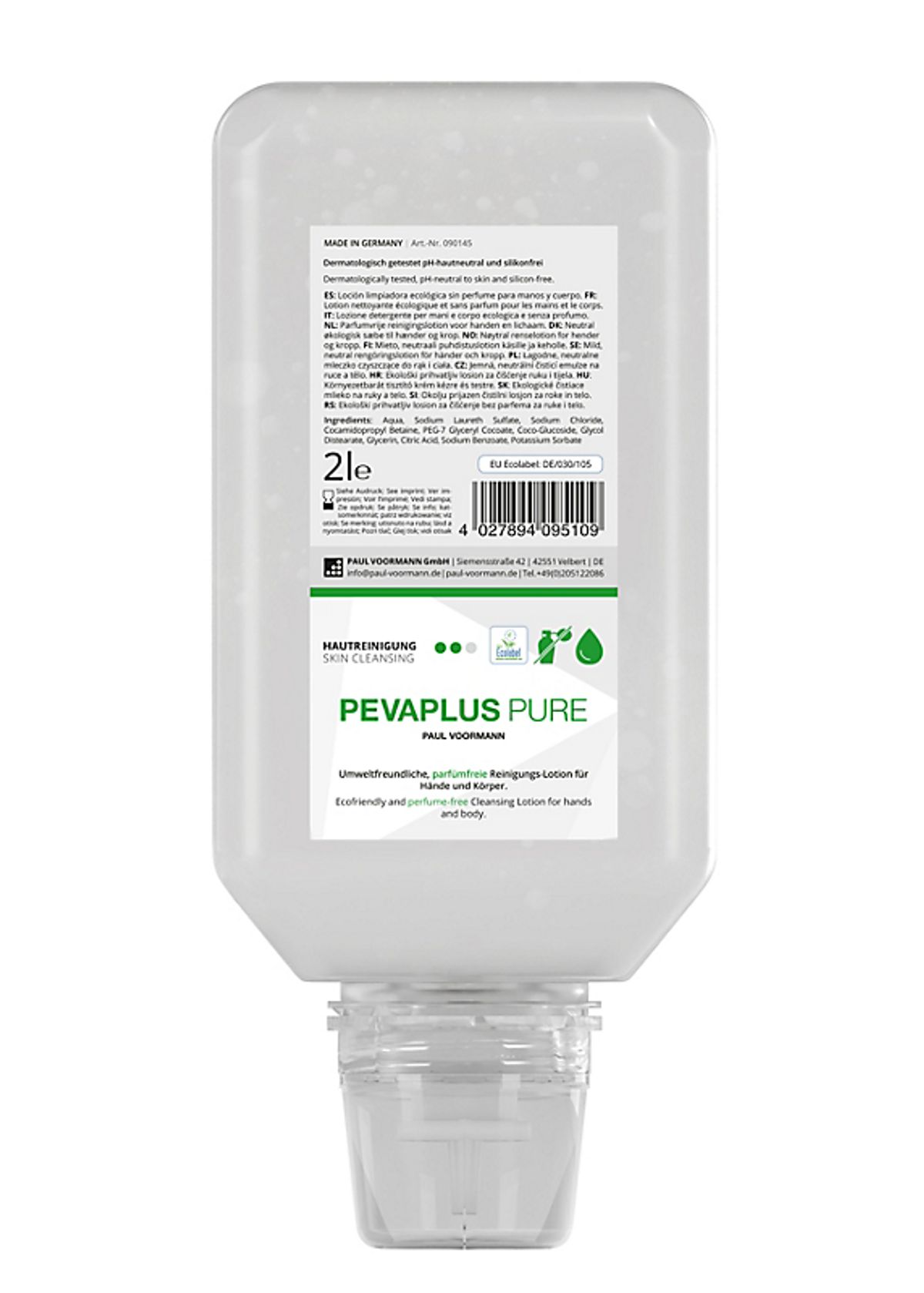 Peva Plus Pure ECO sæbe 2L Softflaske, cremesæbe uden parfume til alm. let snavs