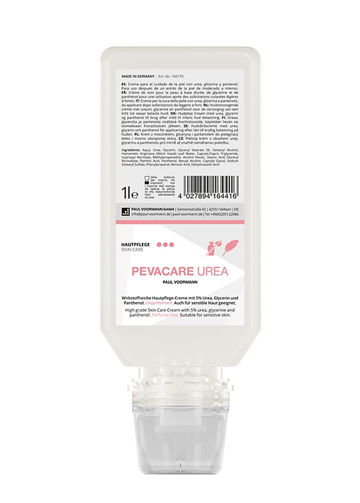 PevaCare Urea hudplejecreme 1L Softpatron, hudplejecreme letdfedtende med 5% Urea uden parfume