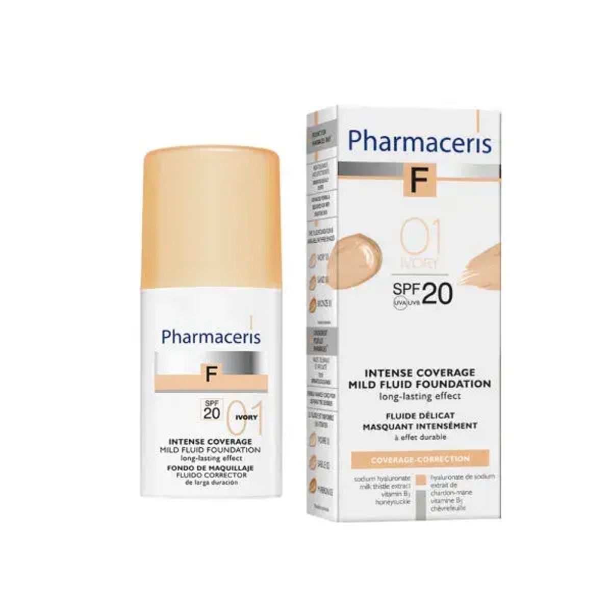 Pharmaceris F Intensivt dækkende foundation Alle hudtyper hermed følsom hud, SPF 20. Ivory 01, 30ml