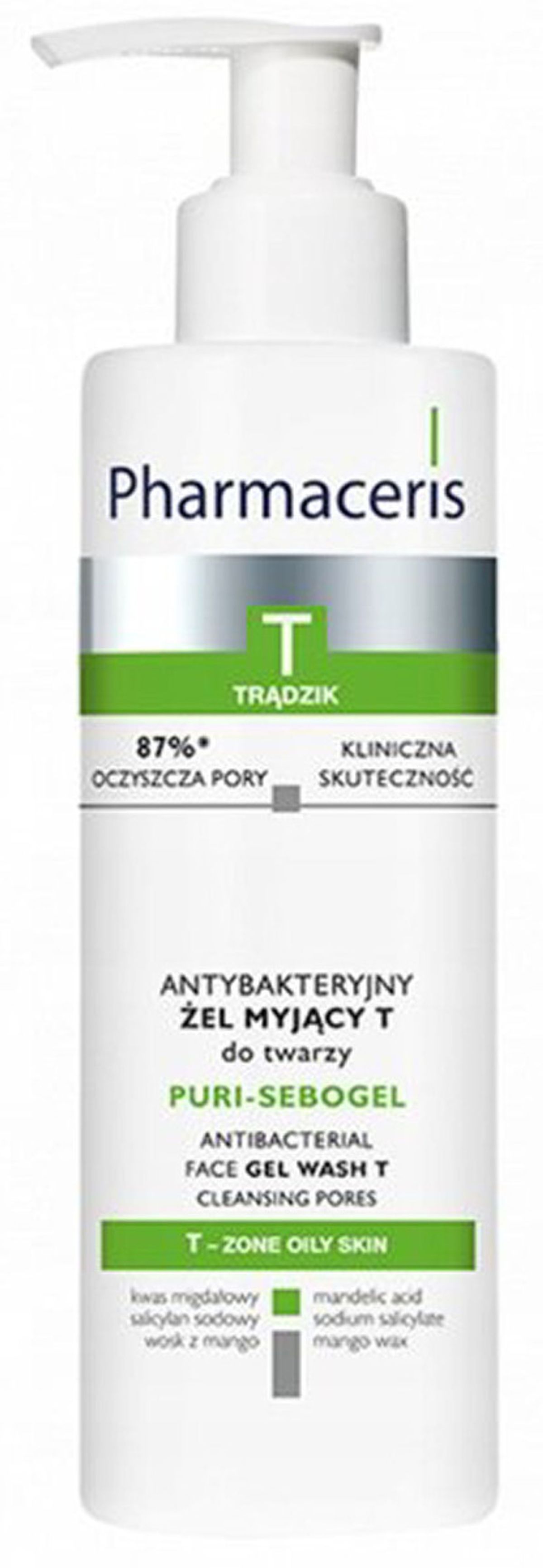 Pharmaceris puri-sebogel antibacterial face gel wash cleansing pores t-zone oily skin 190ml