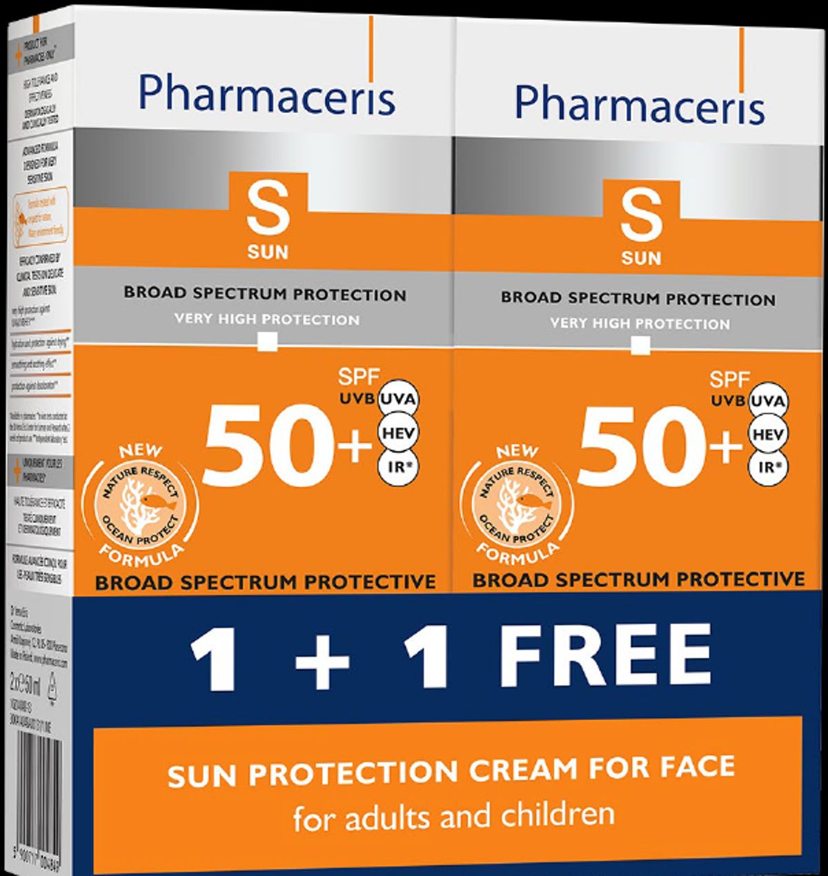 Pharmaceris S Beskyttende ansigtscreme til børn og voksne SAMPAK, SPF 50, 2 x 50ml.