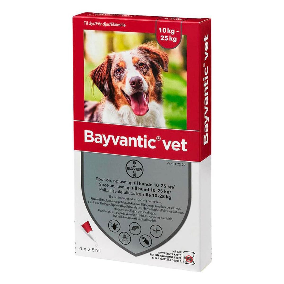 Pharmaservice - Bayvantic vet til hund 10-25kg loppe/flåtmiddel - Bekæmpelse af lopper og flåter - Alt til Hunden