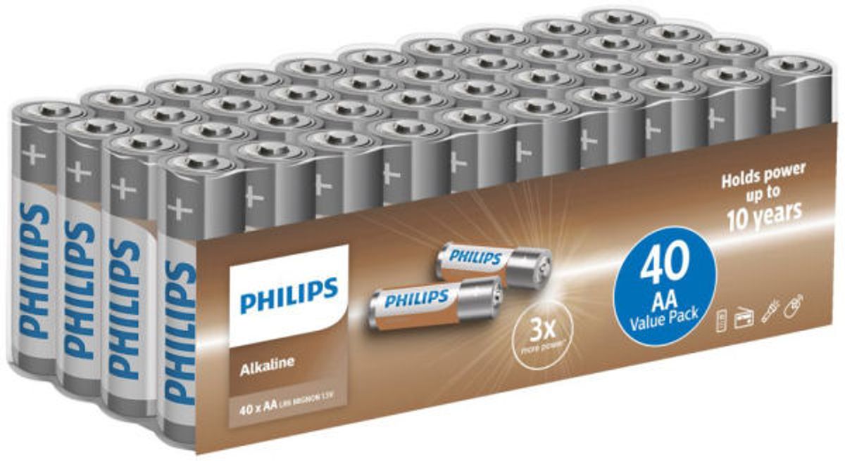 Philips batteri alkaline AA LR6 mignon 1.5V value pack 40 stk.