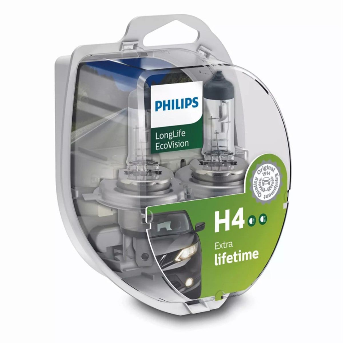 Philips H4 Longlife EcoVision pærer med op til 4x længere levetid (2 stk)