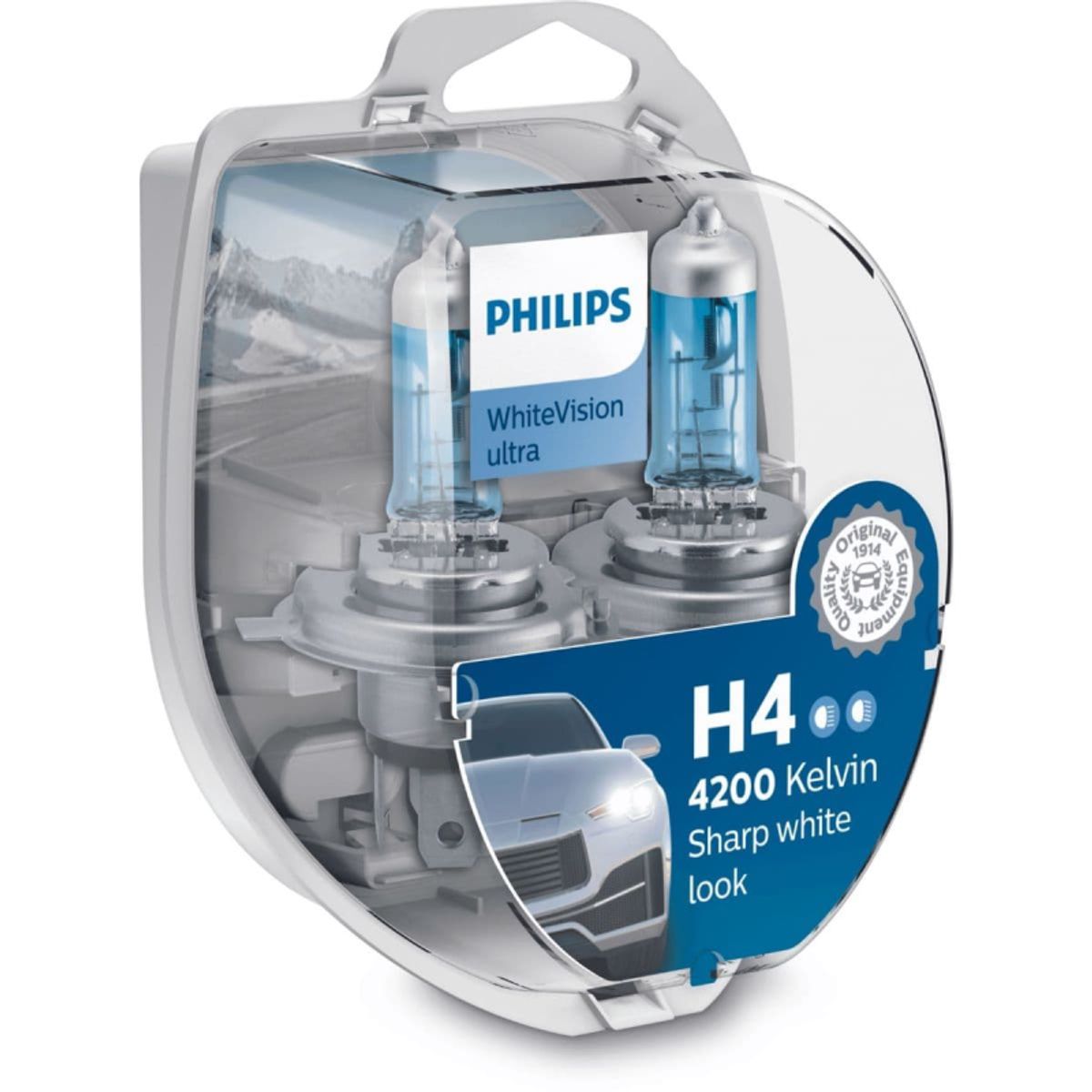 Philips H4 WhiteVision Ultra pærer med Xenon effekt & +60% mere lys 2 stk + (2 stk. W5W)