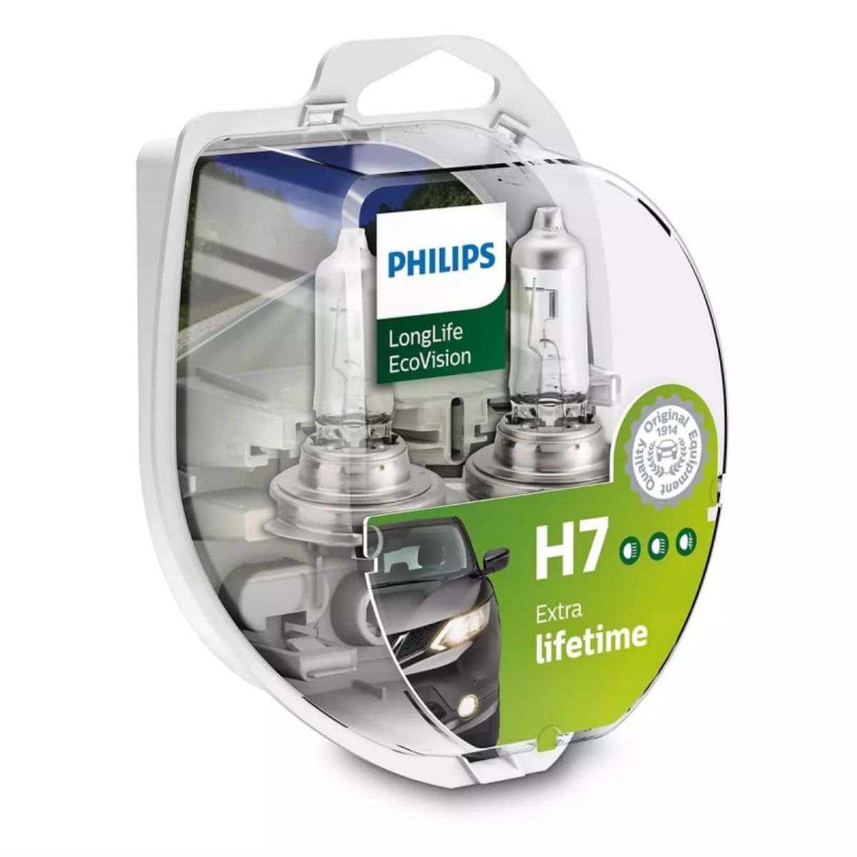 Philips H7 Longlife EcoVision pærer med op til 4x længere levetid (2 stk)