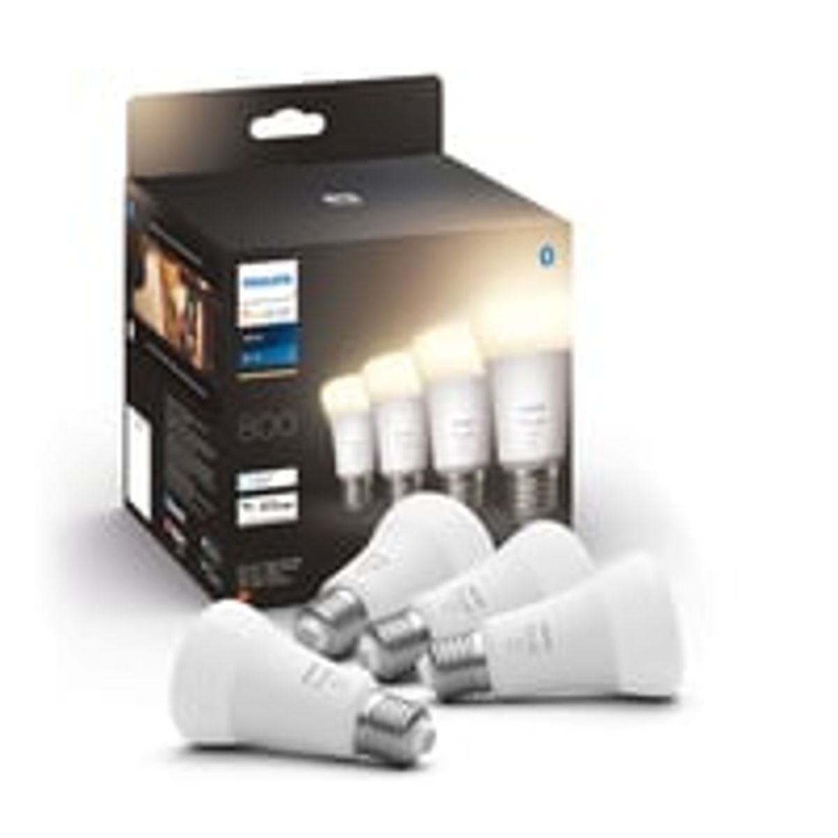 Philips Hue E27 LED-pre, White, Zigbee + Bluetooth (4 pak)