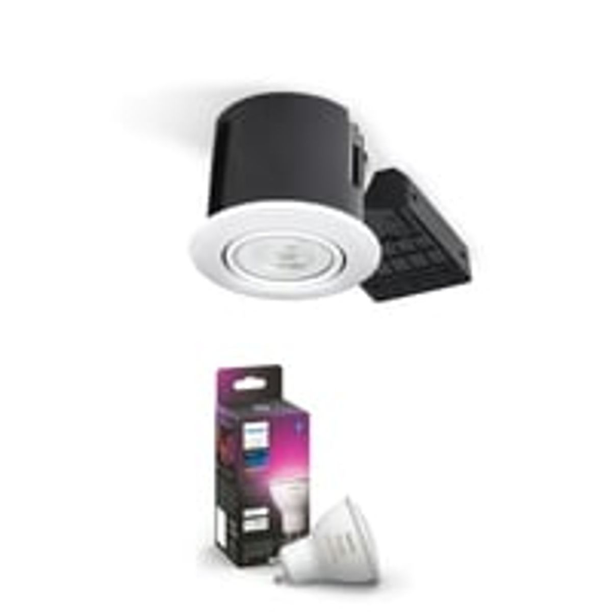 Philips Hue indbygningsspot 230V LED (rund) med Color & White Ambiance, 4,2W, 400lm, 46, E, hvid (blank) - Nordtronic