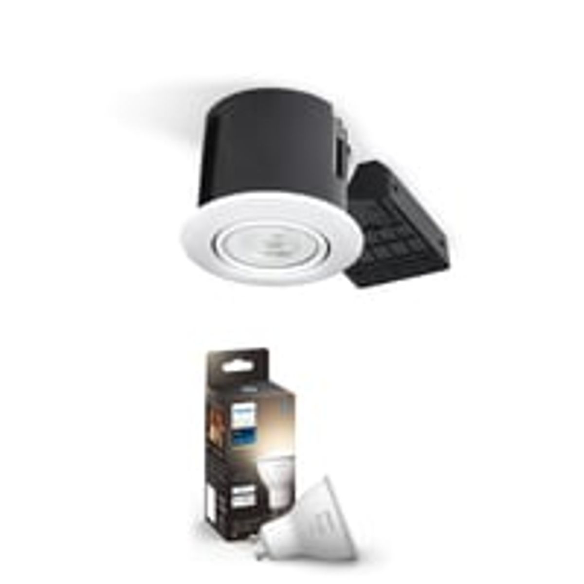 Philips Hue indbygningsspot 230V LED (rund) med White, 4,2W, 400lm, 2700K, 46, E, hvid (blank) - Nordtronic (restsalg)