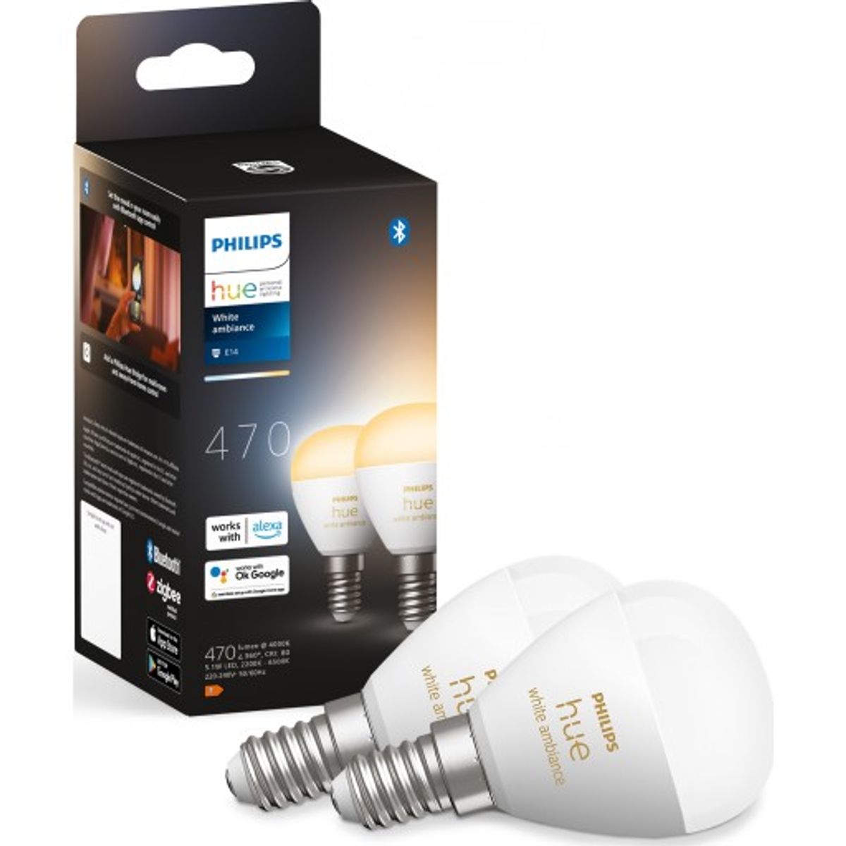 Philips Hue White Ambiance E14 kronepære, 2-pak