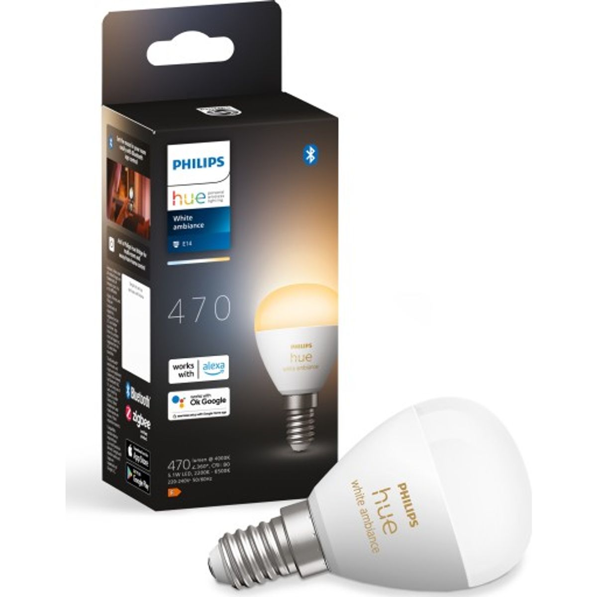 Philips Hue White Ambiance E14 kronepære, 2200K-6500K, 5,1W