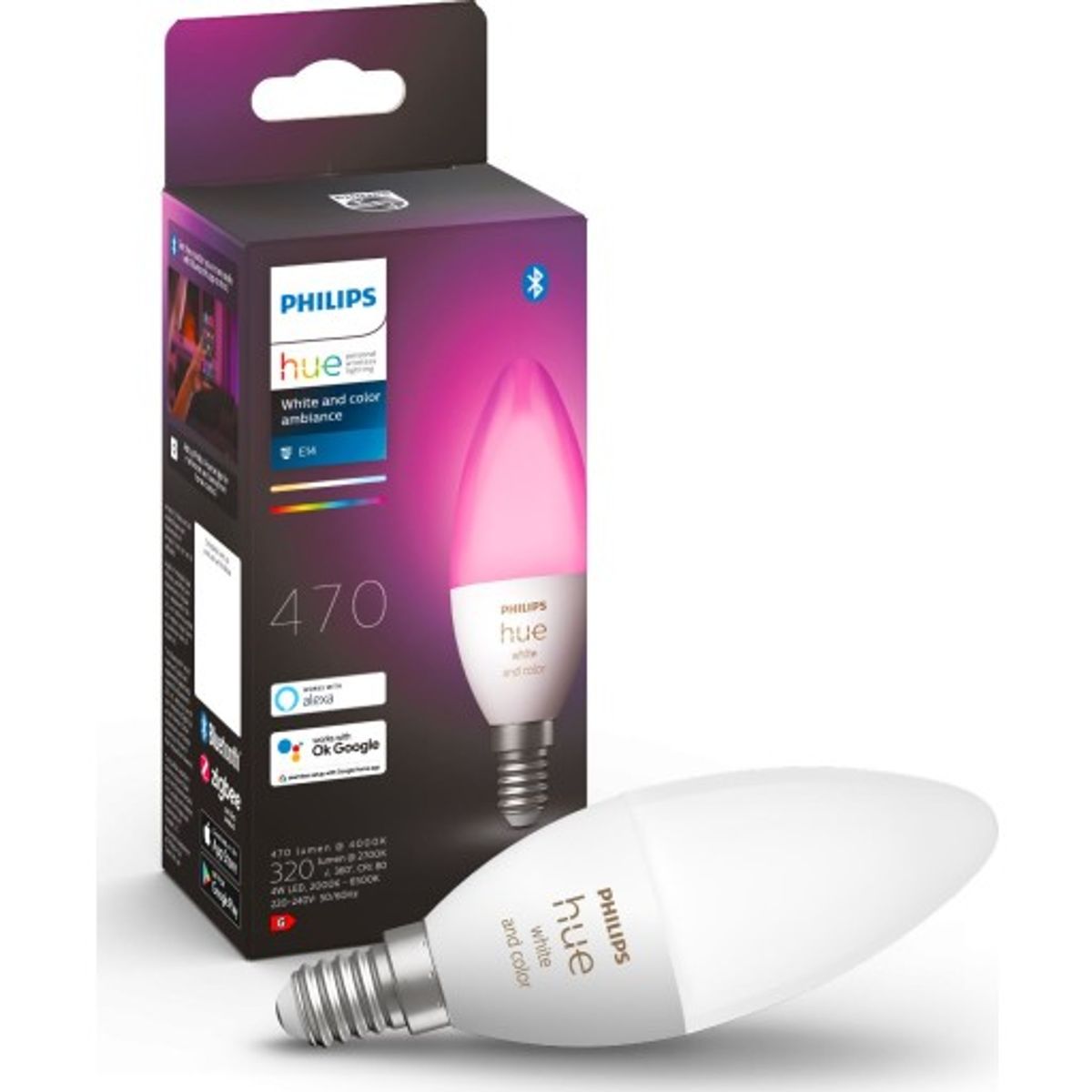 Philips Hue White Color Ambiance E14 kertepære, 2000K-6500K, 4W