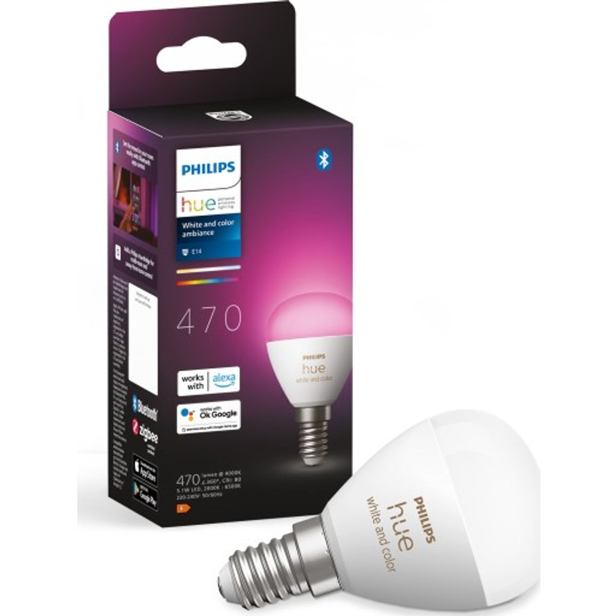 Philips Hue White Color Ambiance E14 kronepære, 2000K-6500K, 5,1W