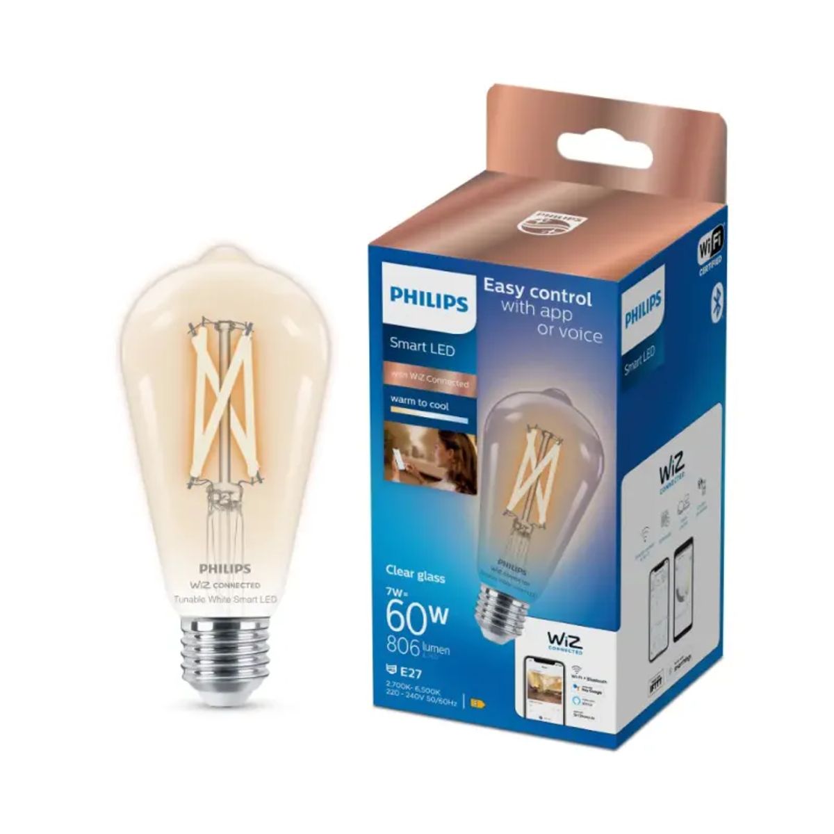 Philips Smart LED Tunable white - Filament Edison ST64 E27, klar