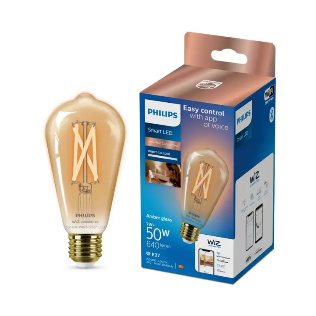 Philips Smart LED Tunable white - Filament Edison ST64 E27, ravfarvet