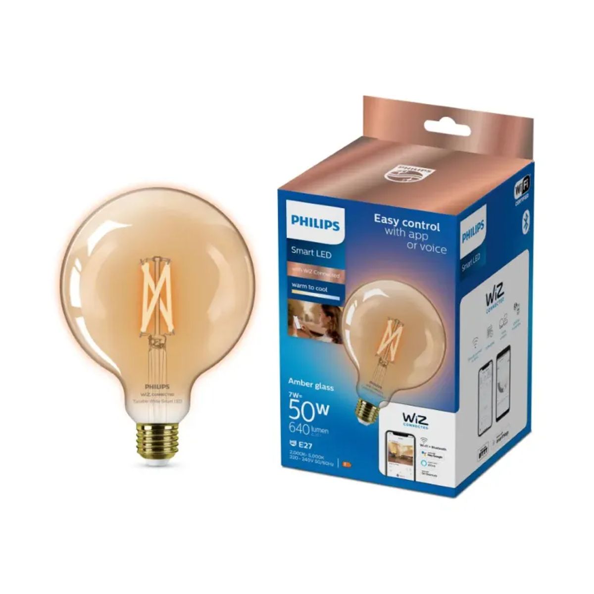 Philips Smart LED Tunable white - Filament globe G125 E27, ravfarvet