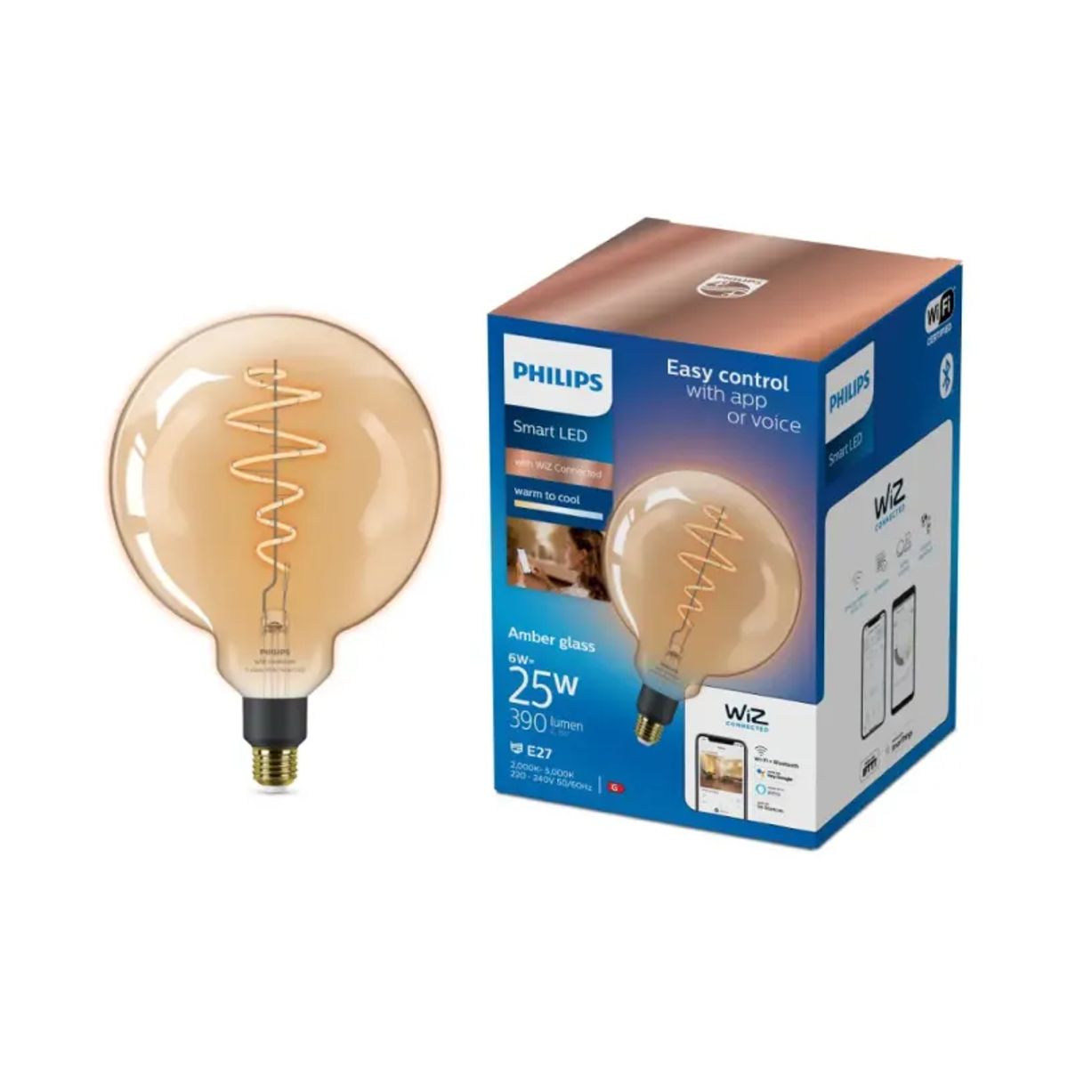 Philips Smart LED Tunable white - Filament globe G200 E27, ravfarvet