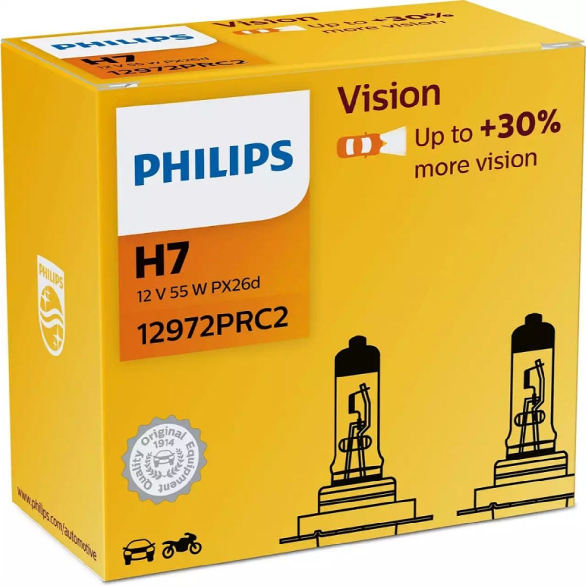 Philips Vision H7 pærer, som giver +30% mere lys (2 stk)