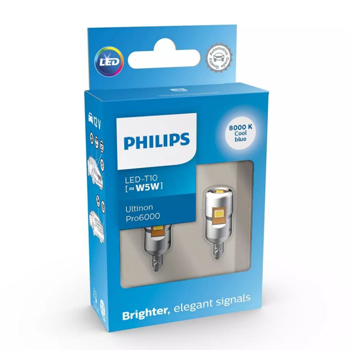 Philips W5W LED-T10 Ultinon Pro6000, 8000K, LED pærer med op til 5000 timers levetid