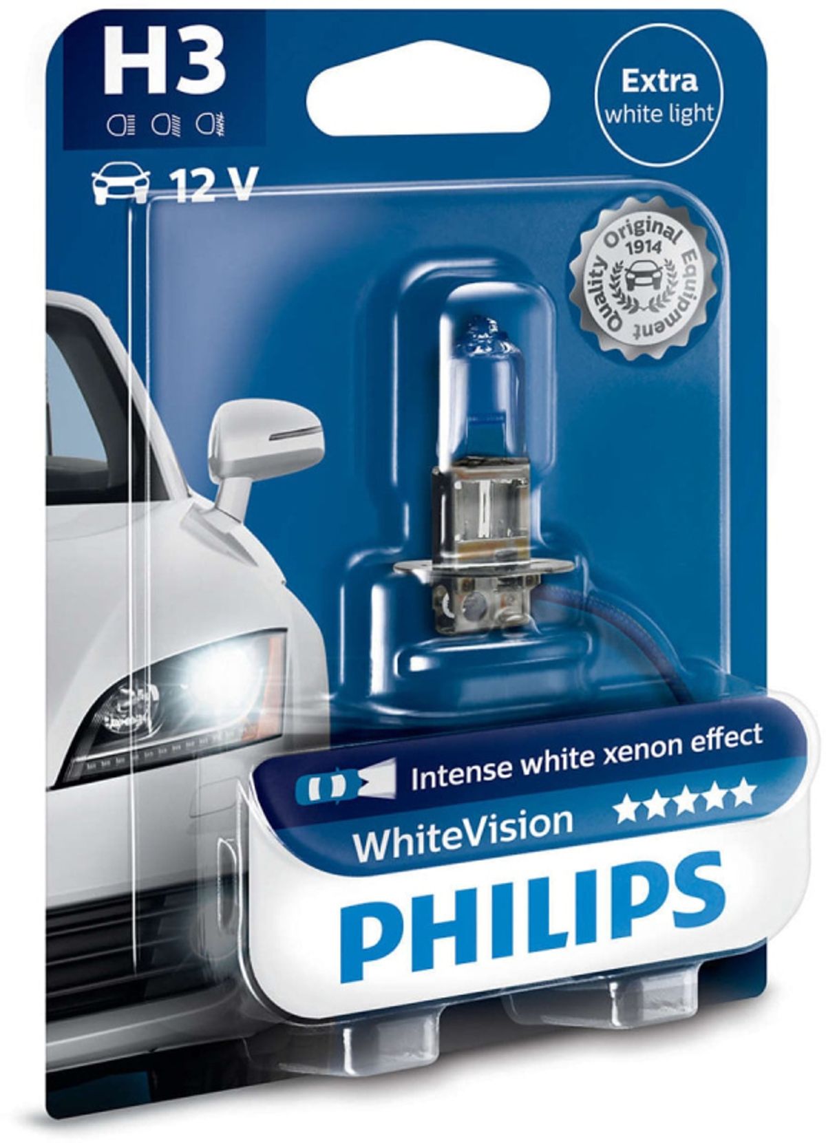 Philips White Vision H3 pære +60% mere lys (1 stk)