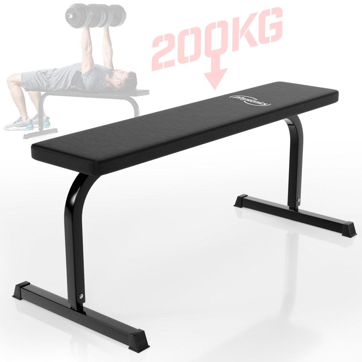 Physionics ® fitnessbænk - 115/51/48 cm, op til 200 kg bæreevne, stål, sort