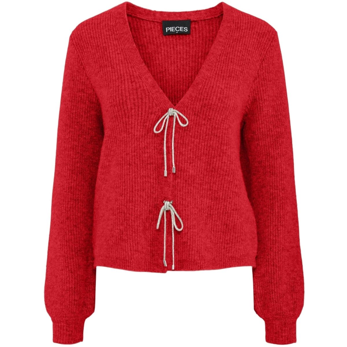 PIECES dame cardigan PCANNA - High Risk Red Silver Glitter Bow