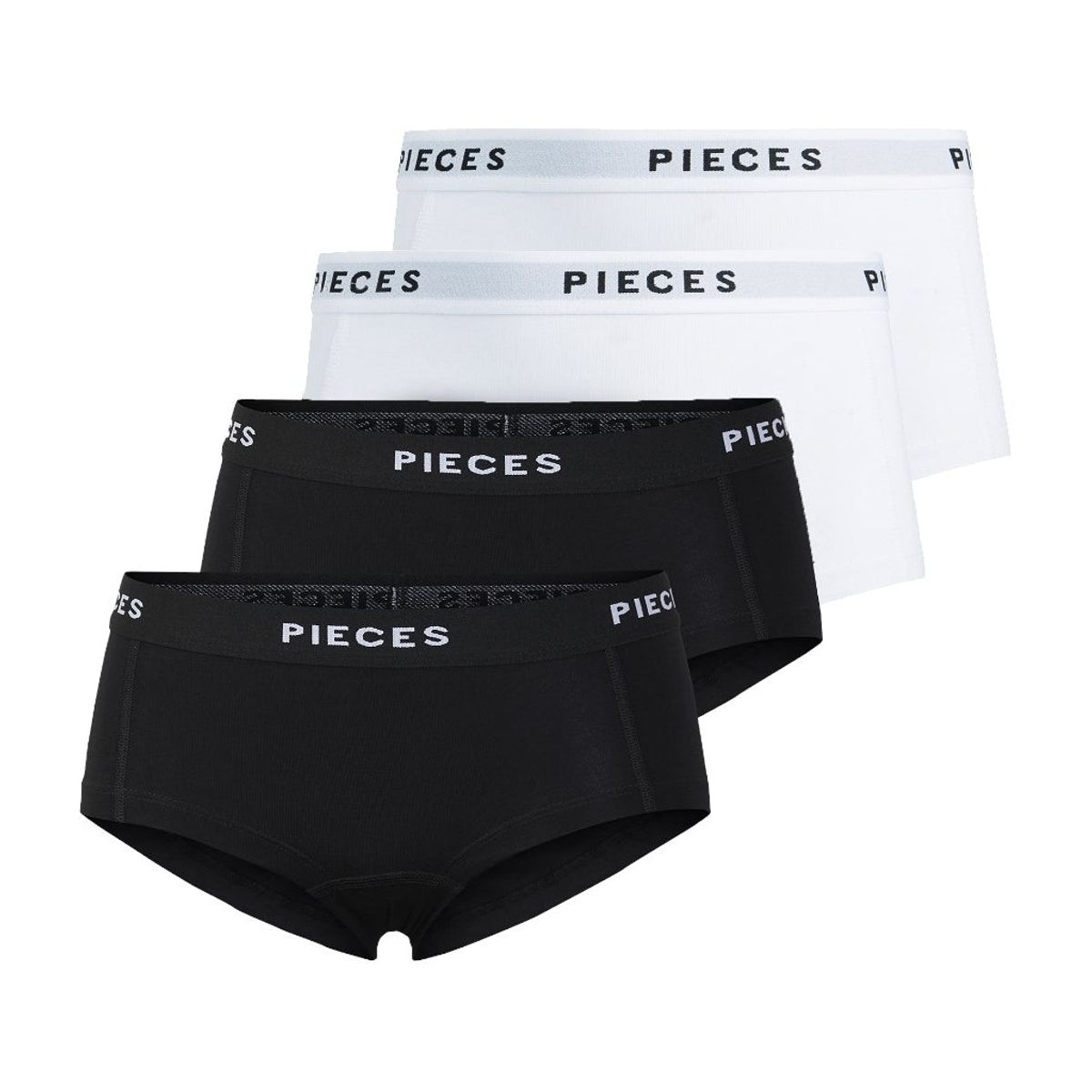 Pieces dame hipsters PCLOGO LADY 4-PACK - Black 4 PACK W. BLK/BLK/WHITE/WHITE