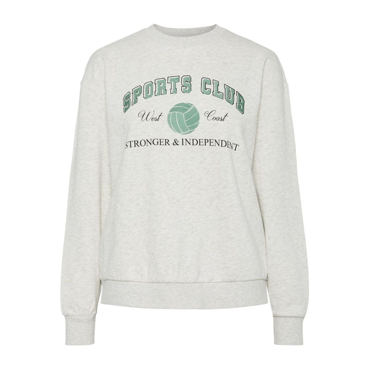 PIECES dame sweatshirt PCARINA - Light Grey Melange Green embroidery