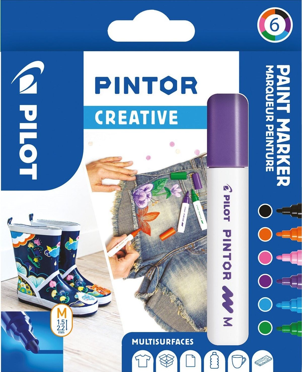 Pilot - Pintor Kreativ Marker æske Med 6 Klassiske Farver (medium Spids)