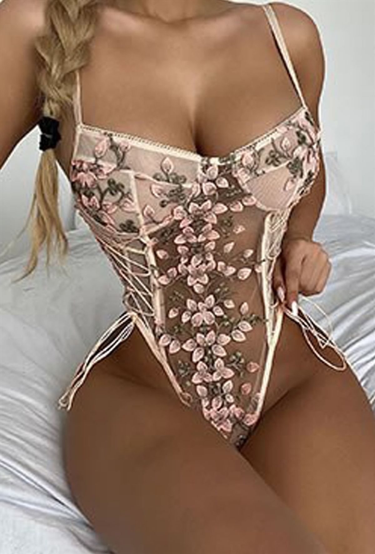 Pink Rose mesh bodysuit teddy