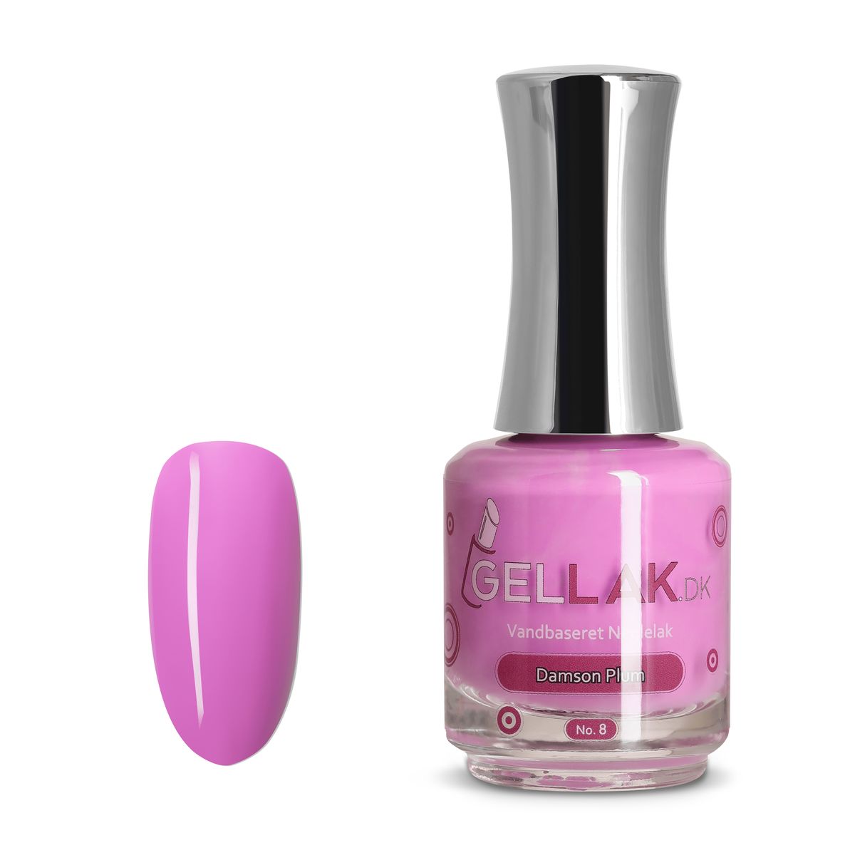 Pink Vandbaseret Neglelak | "Damson Plum" No. 8 | 15 ml | Gellak.dk