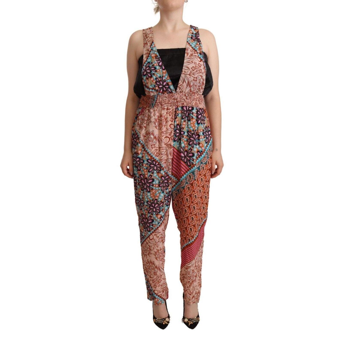 Pinko Chic Multicolor Sleeveless V-Neck Jumpsuit