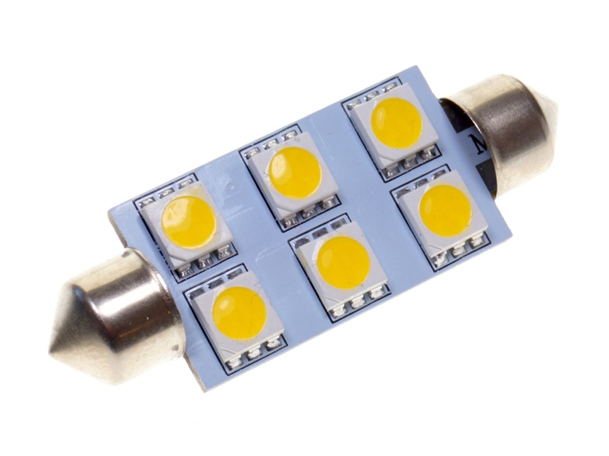 Pinolpære 12V 6xLED 44 mm - Xenon hvid - 1 stk.