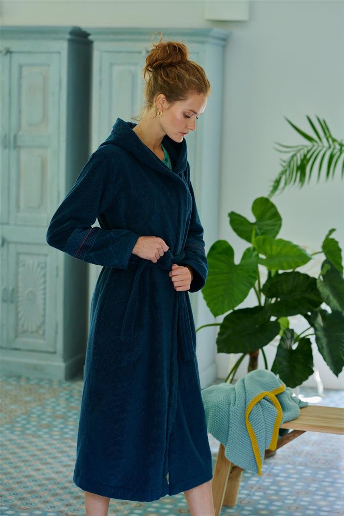 PIP Soft Zellige Bathrobe Dark Blue M